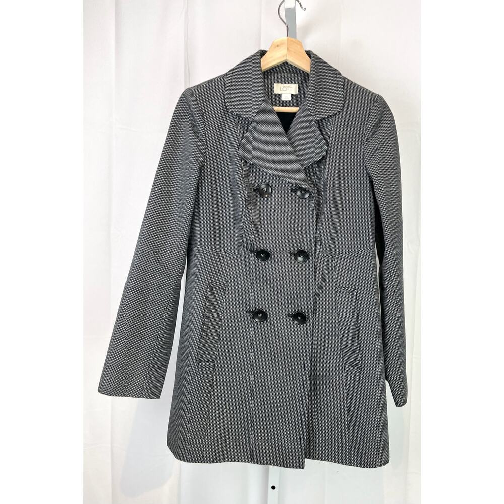 LOFT Ann Taylor Size XS Double Breasted Cotton Peacoat Jacket Lined Black Navy